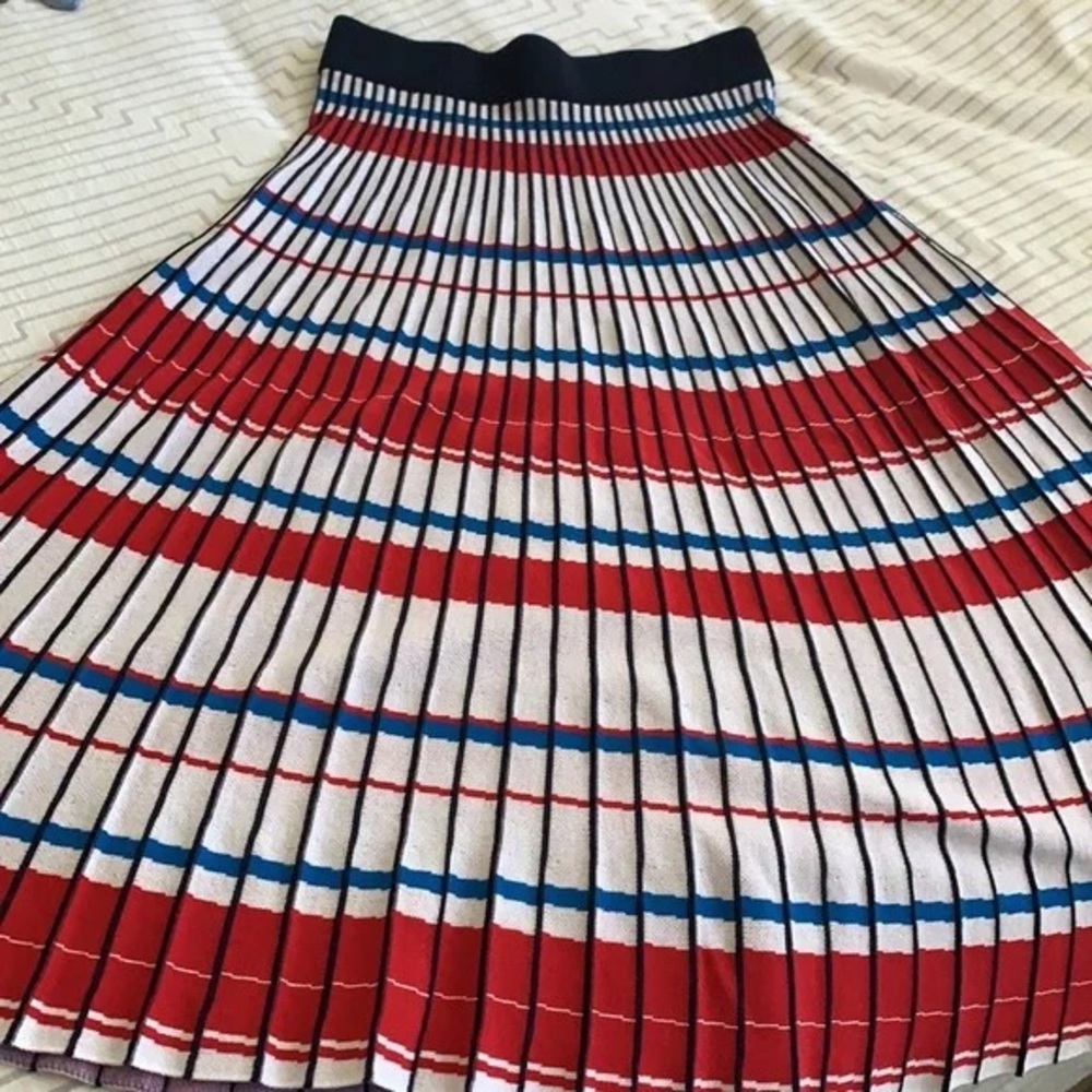 Banana Republic Pleated Knit Midi Skirt in Blue White & Red Stripes - Picture 6 of 8